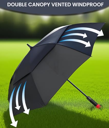 62/68/72 Inch Large Golf Umbrella Windproof Waterproof Auto Open | Oversized Double Canopy Vented, 210T Waterproof Pongee Fabric, Light Fiberglass Frame, Unique Red Foam Handle - color: Black-Red Handle, size: 62"
