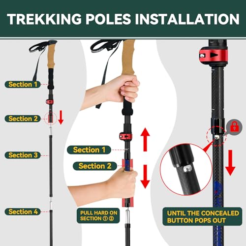 Carbon Fiber Trekking Poles, Lightweight Hiking Sticks with Cork Grip 2 Pcs - color: Black