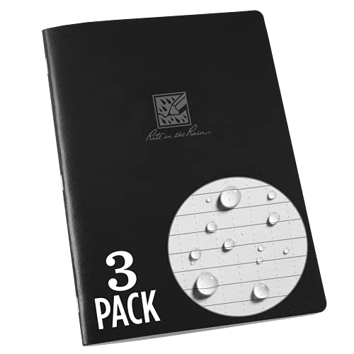 Rite in the Rain Single LG Stapled Notebook, 6.625" x 8.5", Black Cover, Universal Pattern, 3 Pack (No. 771-LGL3) - color: Black, style: Universal