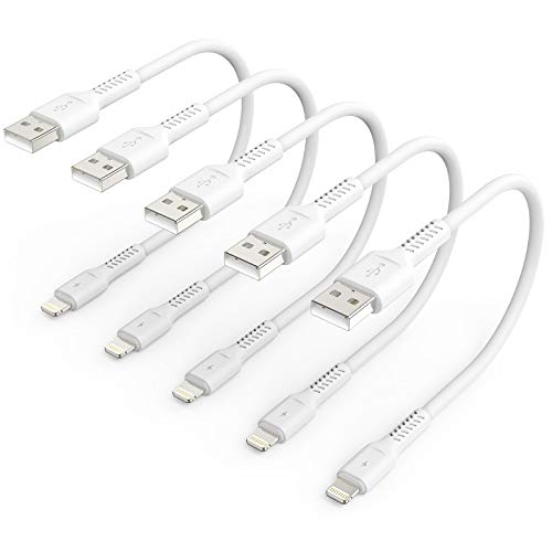 1ft iPhone Charge Cable Short, 5Pack USB to Lightning Cord for Fast Charging Stations 1 Foot Compatible with Apple iPhone 12 11 Pro Max Xs 8 7 6 5 Plus, iPad Air/Mini - color: White, size: 1 feet