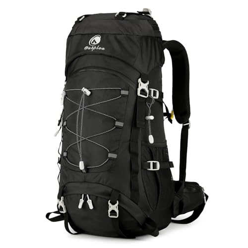 60L Camping Backpack, Large Backpacking Backpack for Hiking, Black | with Rain Cover, Waterproof, for Men & Women, Lightweight, Large & Long, Rucksack Pack for Climbing Touring Travel Camping - color: Black