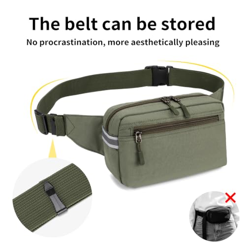 Mini Hiking Waist Bag, 3-Pocket 1.7L RFID Blocking Fanny Pack for Men Women - color: Army Green