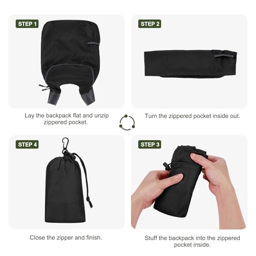 Lightweight Foldable Backpack,Travel Hiking Daypack Packable Bag | Black,20L Folding Backpack for Outdoor, Cycling,Camping, for Men and Women - color: Black