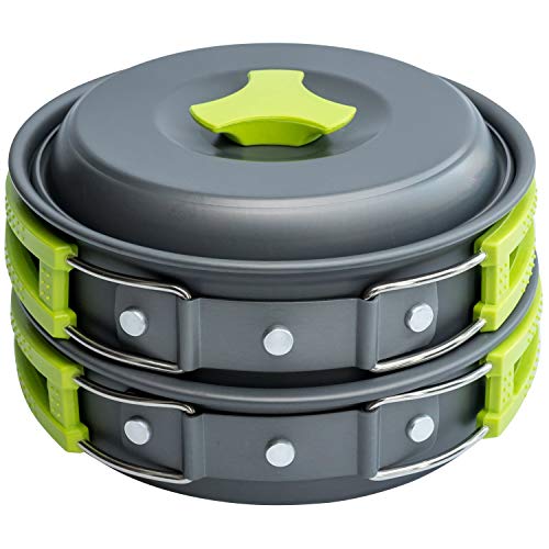 MalloMe Camping Cookware Mess Kit for Backpacking Gear – Camping Cooking Set - Camping Pots and Pans Set - Backpacking Stove/Portable Stove Compatible - Camp Kitchen Equipment Accessories Pot - color: 10Pcs-3L-Green