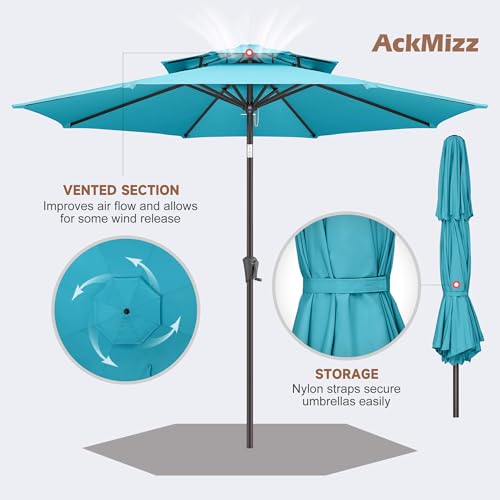 Patio Umbrella Outdoor with Tilt, 2 Tiers, 9 ft Aqua Blue - color: Aqua Blue