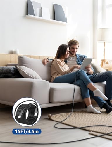 15FT USB C to USB C Cable, Long 60W USBC to USBC Cord Fast Charging | Extra Long Type C to Type C Cable for iPhone 17 16 15 Pro Plus Pro Max,Galaxy S26/S25/S24,iPad Pro/Air,MacBook Pro/Air, Black - color: Black, size: 15ft