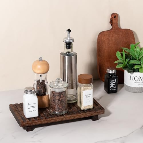 Bathroom Tray Rustic Farmhouse Decor Wood Stand, 11" * 5.5" Dark Brown | Waterproof, Lightweight, Easy Clean, Wood Riser Kitchen soap holder Accessories for Office Desk, Vanity, Counter, Sink - color: Drak Brown, size: 11" x 5.5" x 1.6"
