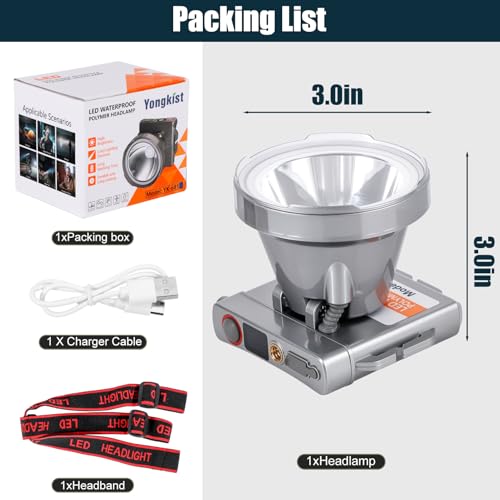 Super Lightweight Ultra-Thin LED Headlamp with Motion Sensor, 5000mAh Polymer Battery, 4 Modes with Battery Level Display IP65 Waterproof Perfect for Camping, Hiking, Fishing (YK-681Gray White light) - color: YK-681Gray White light