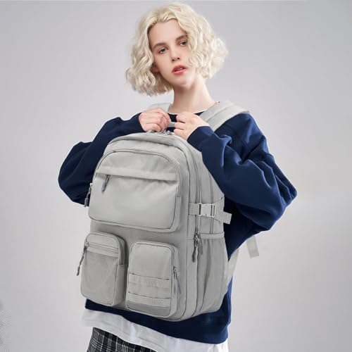 Lohol Water Resistant Backpack with Multifunctional Pockets for Teens, Durable Bookbag fits 15.6 inch Laptop for School Travel College, 25L (Grey) - color: Grey