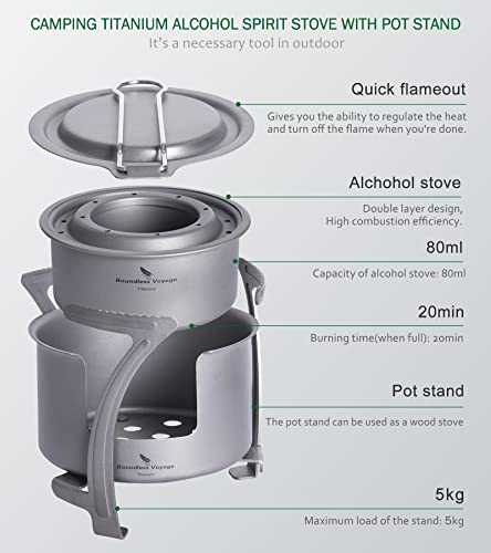 Boundless Voyage Titanium Alcohol Stove Spirit Burner with Fire Cover Outdoor Wood Stove with Stands Brackets Camping Multi-Fuels Ultralight Backpacking Stove (Stove & Bracket Set) - color: Stove & Bracket Set