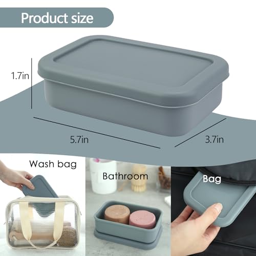 Large Soap Container, Silicone Bar Soap Case, Soap Case with Draining Layer | Portable Shampoo Bar Soap Box for Gym, Camp (Cement Gray) - color: Rectangular Cement Gray