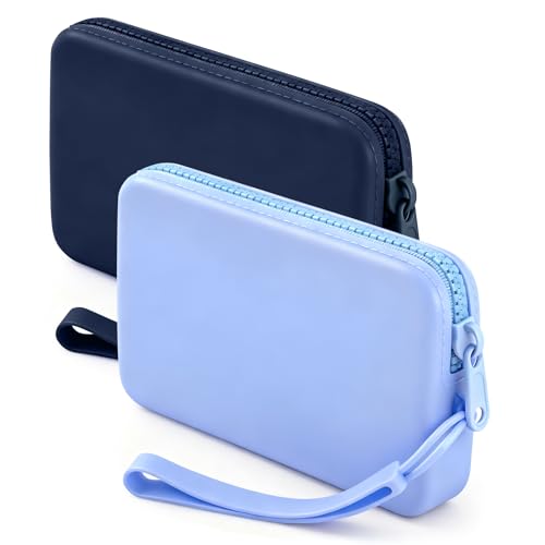 Silicone Period Bags, Set of 2 Blue Tampon Holder for Purse - color: Navy Blue+Light Blue