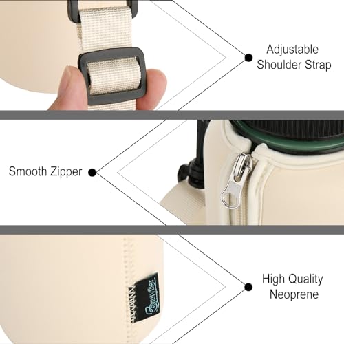 Beautyflier Neoprene Water Bottle Sleeve Insulator Cooler, Compatible with Nalgene Water Bottle 32 OZ, with Adjustable Shoulder Strap for Hydro Flask Wide Mouth Bottle 32oz, etc. (Beige) - color: Beige