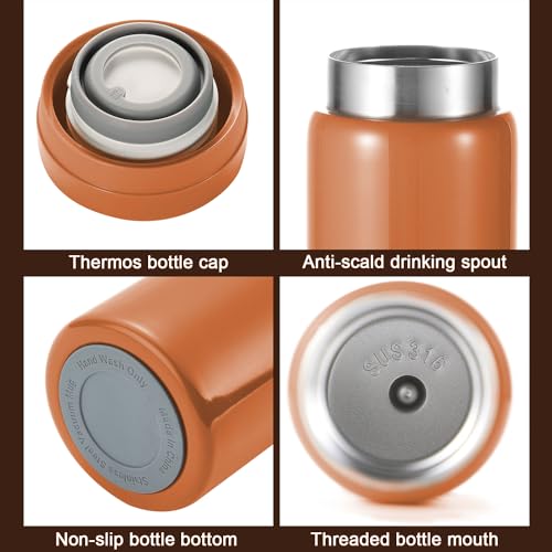 10oz Mini Water Bottle Stainless Steel Thermos Small Flask - Insulated Vacuum, Leak Proof, Keeps Drinks Hot/Cold - Ideal for Coffee, Tea, Water - Orange - color: Orange, size: 9.5 Ounces