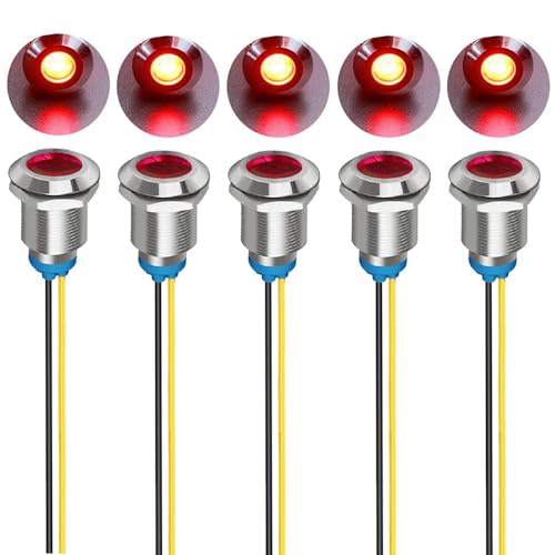 Gebildet 5Pcs 12mm LED Metal Indicator Light AC 110V-220V Waterproof Signal Lamp (Red) - color: Red 110V