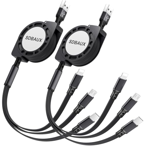 SDBAUX Multi Charging Cable,USB A to 3 in 1 Retractable Mini/Type-C/Micro Port Fast Charger Cord for iPhone 17 16 15 14 13 12 Pro Max,Galaxy S23/S22/S20,Cell Phones Tablets Universal Use (Black) - color: Black