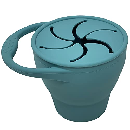 BraveJusticeKidsCo | Snack Attack Snack Cup | Collapsible Silicone Snack Container | Toddler and Baby Snack Catcher Lid (Citadel) - color: Citadel