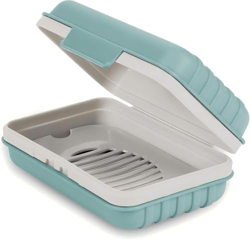 Soap Holder, Suitable for Showering, Covered Travel soap Box, Suitable for Gym, Camping Essentials, Travel toiletries, Portable, Leak Proof（Misty Blue） - color: Misty Blue