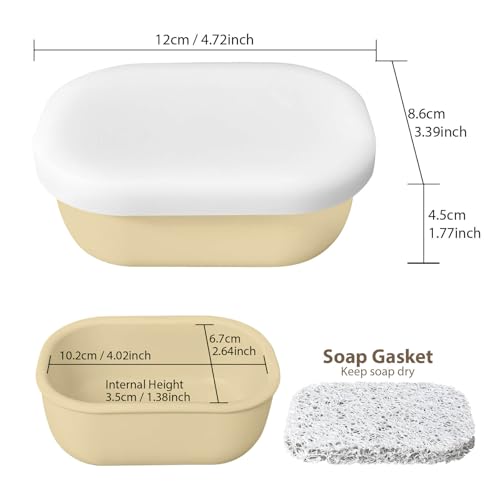 Leakproof Silicone Travel Soap Case with Drainage Layer, Silicone Bar Soap Holder Compact Portable Shatterproof Soap Container Box for Bathroom Gym Camp Travel Toiletries (Sand, Clear Lid) - color: Sand, size: Clear Lid