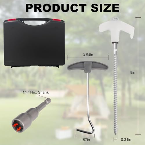 20 Pcs Tent Stakes Heavy Duty, 8 in Ground Anchors Screw in, Grow in the Dark Screw in Tent Stakes, Camping Stakes with Storage Box, Threaded Tent Spikes with Hex Head Driver and Stake Puller - color: Luminous White 20 pcs