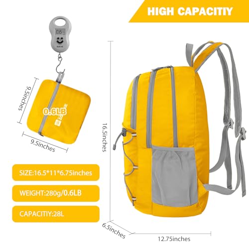 ZOMAKE Lightweight Packable Backpack, Water Resistant Foldable Daypack 28L - color: Yellow, size: 28L