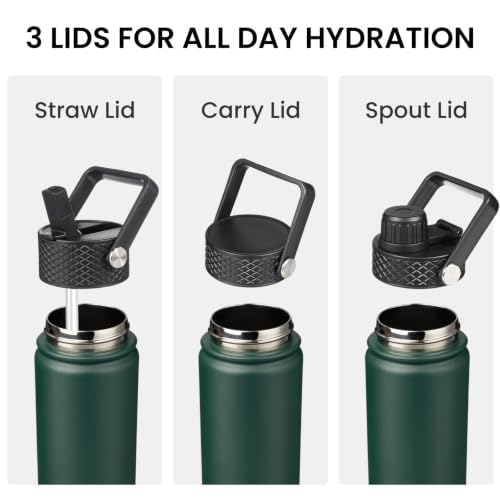 Konokyo 22 oz Insulated Stainless Steel Water Bottle with Straw Lid - color: Army Green, size: 22 Ounces