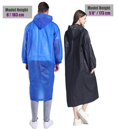HLKZONE Raincoat, 2 Pack Rain Ponchos for Adults Travel Rain Jacket Packable Rain Coats for Women with Drawstring Hood - color: H-sapphire+black