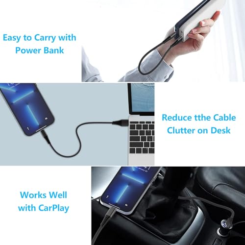 USB to USB C Cable, 2Pack 1FT Car Carplay Charging for iPhone 17 Charger Cord Short, for Apple 17 Air/16/15/Pro/Pro Max/Plus USB A to Type C Cable for PowerBank, iPad Pro, Air, Aipods - color: Black 2Pack