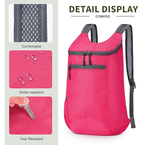 Lightweight Foldable Backpack,Travel Hiking Daypack Packable Bag | Rose Red,20L Folding Backpack for Outdoor, Cycling,Camping, for Men and Women - color: Rose Red
