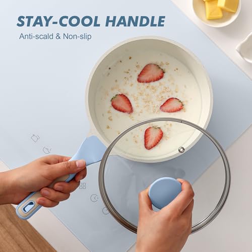 SENSARTE Ceramic Nonstick Saucepan with Lid 2.0QT, PTFE/PFAS Free, Blue | Kitchen Cooking Pot with Stay Cool Handle, Induction Compatible, Ceramic Coating - color: Glacier Blue, size: 2.0 Quarts