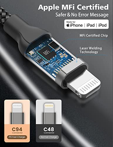 6inch USB-C to Lightning Cable 2Pack MFi Certified for iPhone 14/13/12 iPad - size: 6 Inch