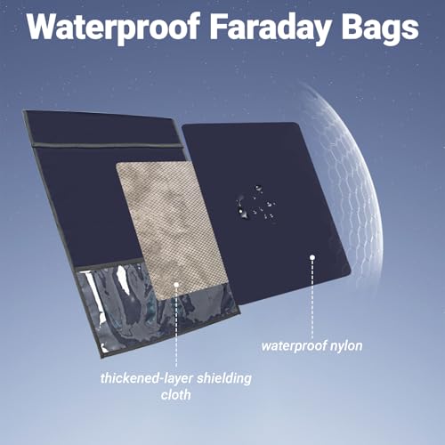 Faraday Bags EMP Proof, Anti-Tracking Faraday Bag for Laptops & Tablets & Phones & Car Keys, Fireproof & Waterproof Anti-Theft Signal Blocker Pouch, 14.4x17IN Faraday Cage (Navy Blue)