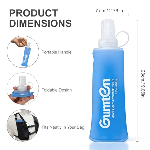 2 Pack Soft Flask 250ml TPU BPA-Free Soft Water Bottle Collapsible for Hydration Pack Running Vest Marathon Hiking Cycling (Light Blue) - color: 2pcs, 250ml Light Blue