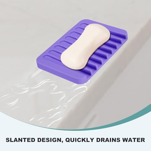 uxcell 2 Pcs Self Draining Silicone Soap Dish, Soap Tray with Drainage for Bathroom Shower Kitchen Sink, 4.5" x 3.1" x 0.4", Purple - color: Purple