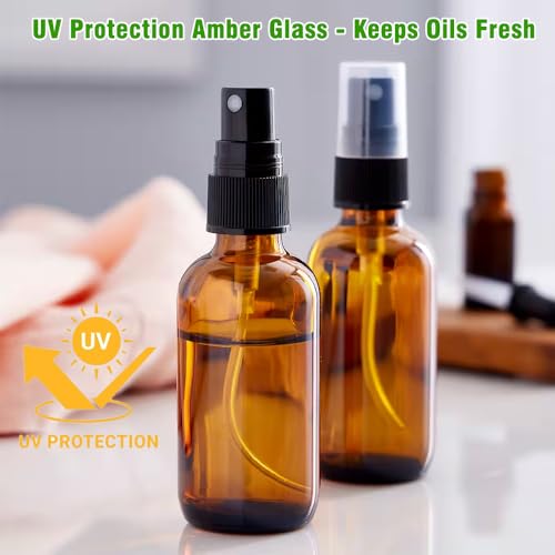 2oz Amber Glass Spray Bottles for Essential Oils, Hair, Skincare, Cleaning & Travel,2-Pack Small Empty Spray Bottle - style: 2 Set