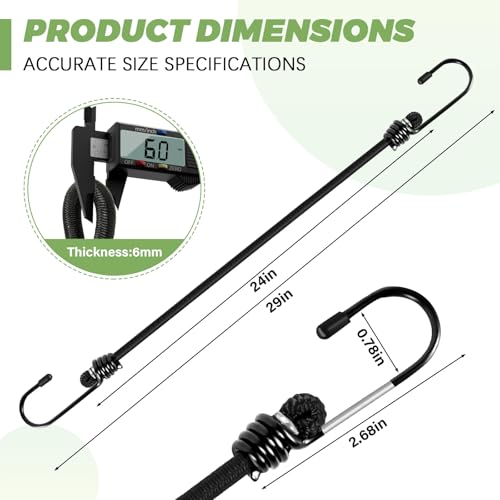 Bungee Cords with Hooks 6 Pack Bungee Cord Includes 24 inches for Bundling Items, Fixing Tarps, Tents, and Carrying Luggage - size: 24 in, style: 6MM