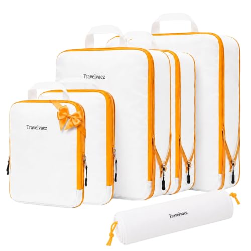 6 Set Large Compression Packing Cubes for travel. - color: White