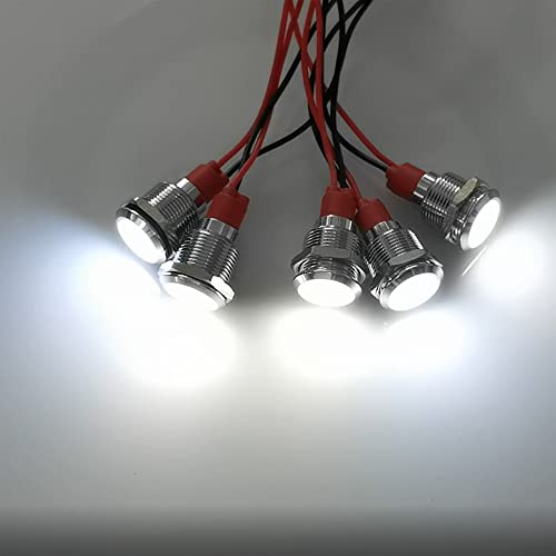 Gebildet 5pcs 12mm LED Metal Indicator Light AC/DC 12-24V Waterproof Signal Lamp Pilot Dash Directional with Wire(White) - color: White AC/DC 12-24V