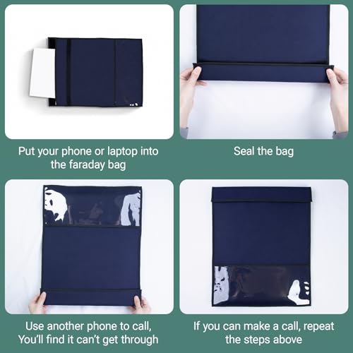 Faraday Bags EMP Proof, Anti-Tracking Faraday Bag for Laptops & Tablets & Phones & Car Keys, Fireproof & Waterproof Anti-Theft Signal Blocker Pouch, 14.4x17IN Faraday Cage (Navy Blue)
