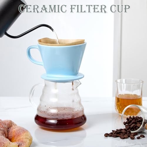Pour Over Coffee Dripper, Ceramic Pour Over Coffee Maker, Blue - color: Blue