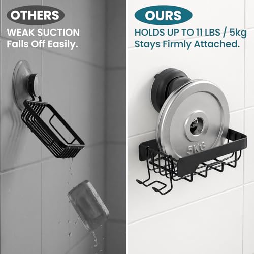 TAILI Soap Dish for Shower, Bar Soap Holder,Suction Visible Indicator,Black | Soap Holder Shower, Soap Bar Holder for Shower Wall, Removable Bathroom Sponge Holder, Soap Dish with Suction Cups - color: Dark Black