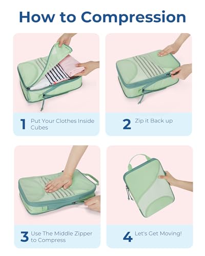 Bagsmart Compression Packing Cubes, Travel Bag Cruise Ship Essentials - color: Green, size: 6 Set