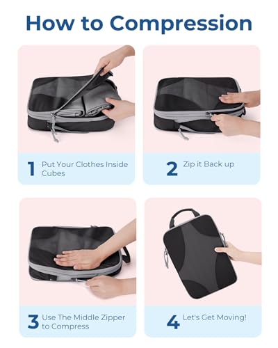 Bagsmart Compression Packing Cubes, Travel Bag Cruise Ship Essentials - color: Black, size: 6 Set