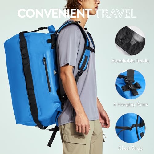 Haimont IPX7 Waterproof Roll-Top Dry Duffel Backpack | 60L/90L Sizes, 500D Tarpaulin, Welded Seams, Mesh Pockets, Boating & Kayaking - color: Blue, size: 60L