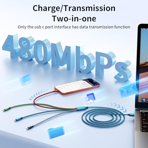 4 in 1 Charging Cable, Mulit Charging Cable for Multiple Devices, 2Pack 5FT | Dual Type C Potrs Charging Cords,USB C Port Date Transfer, Travel Phone Charger for iPhone Series/Galaxy/Tablets/PS - color: Red&Black