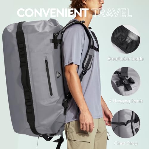 Haimont IPX7 Waterproof Roll-Top Dry Duffel Backpack | 60L/90L Sizes, 500D Tarpaulin, Welded Seams, Mesh Pockets, Boating & Kayaking - color: Light Gray, size: 90L
