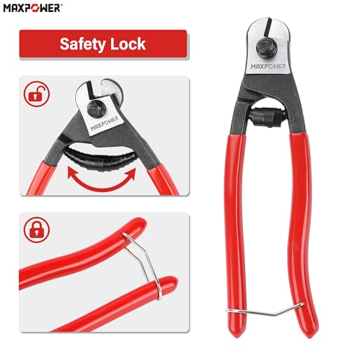 MAXPOWER Wire Cutter, 8-Inch Wire Rope Cutters for Steel Wire, Wire Seals, Aircraft Bicycle Cable, Cable Cutter Cuts Up to ¹³/₆₄"(5mm) - size: 8"