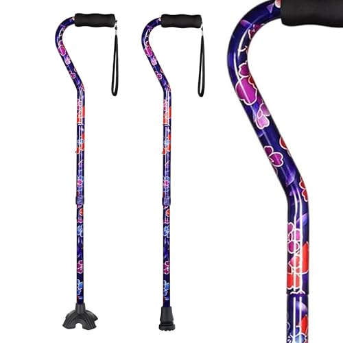 Elegant Walking Cane for Women, Foldable & Adjustable Cane for Seniors with Self-Standing Tip | Lightweight Mobility Aid for Stability & Balance Support - color: Red and blue floral printed