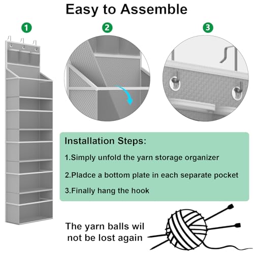 Hanging Yarn Organizer, 5 Zipper Pockets, 10 Mesh Sides, Gray