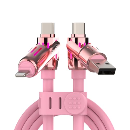 MFish 2-Pack 240W 4-in-1 Multi Charging Cable, Pink+Red, 6.6FT | Carrying Case, USB-A & USB-C to USB-C/Lightning, For iPhone 17/16/15/14, MacBook, iPad, Laptop, Samsung S25/S24 - color: Pink+Red, size: 2-Pack 6.6FT